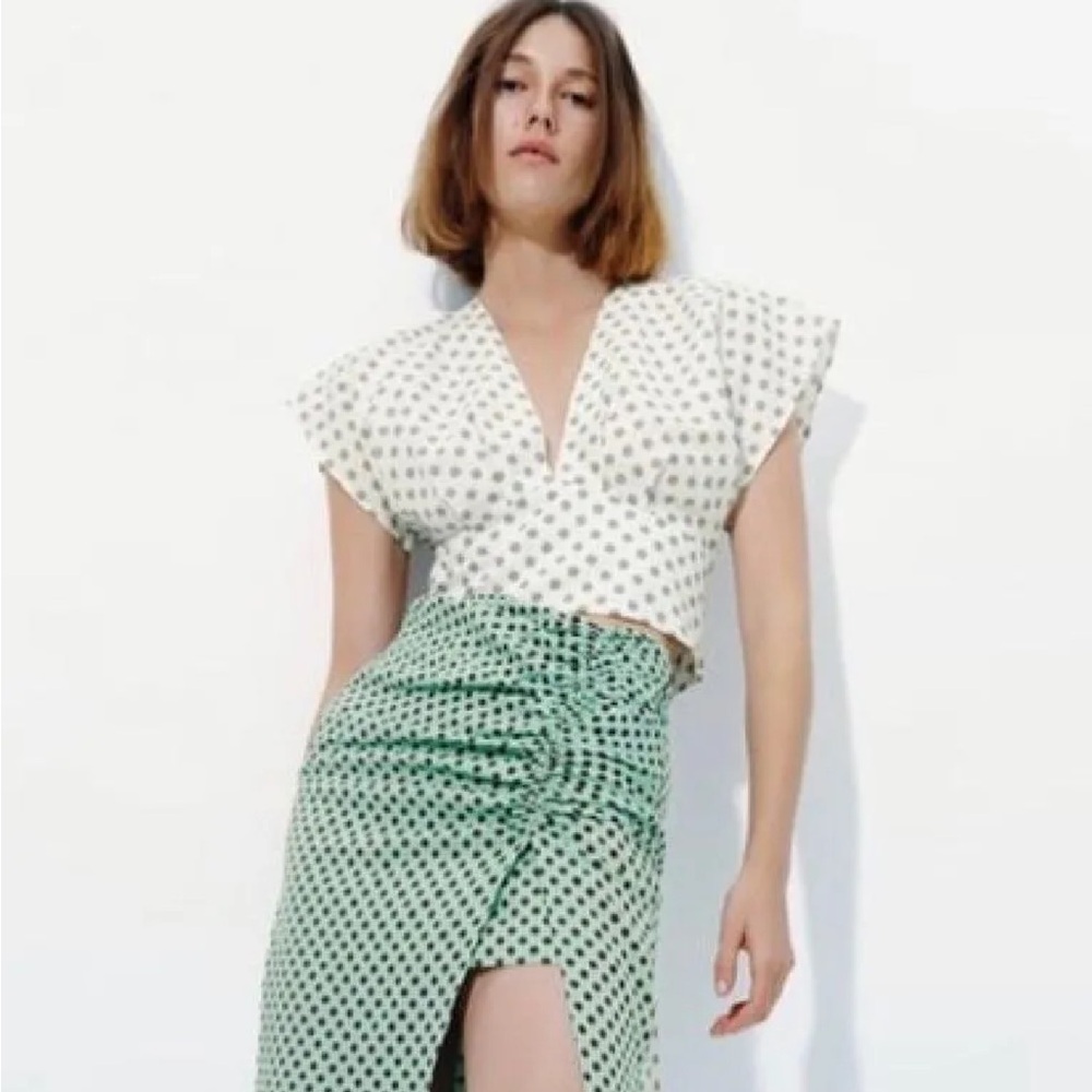 ZARA Polka Dot Wrap Crop Top open back blouse